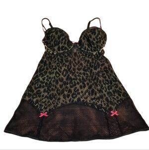 VICTORIA'S SECRET Vintage Babydoll Slip Leopard Mesh Size 34C
